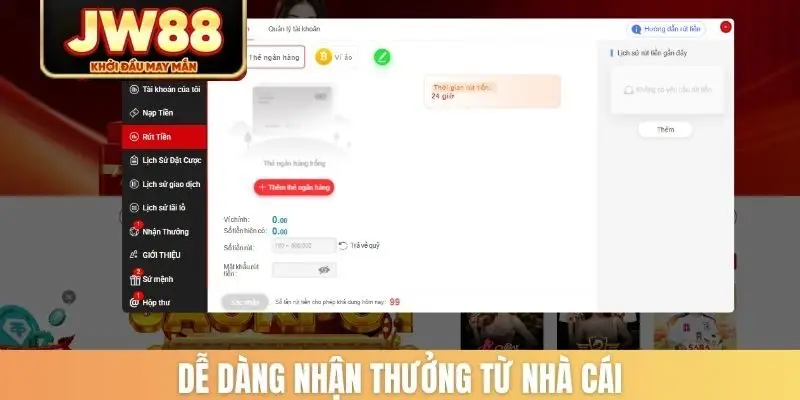 Dễ dàng nhận thưởng từ nhà cái